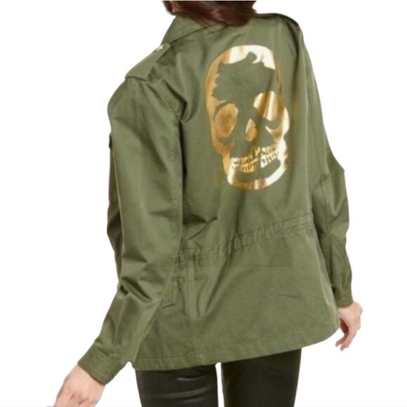 NEW Zadig & Voltaire Military Utility Jacket Gold Skull Print Oversized Size S - Picture 1 of 12